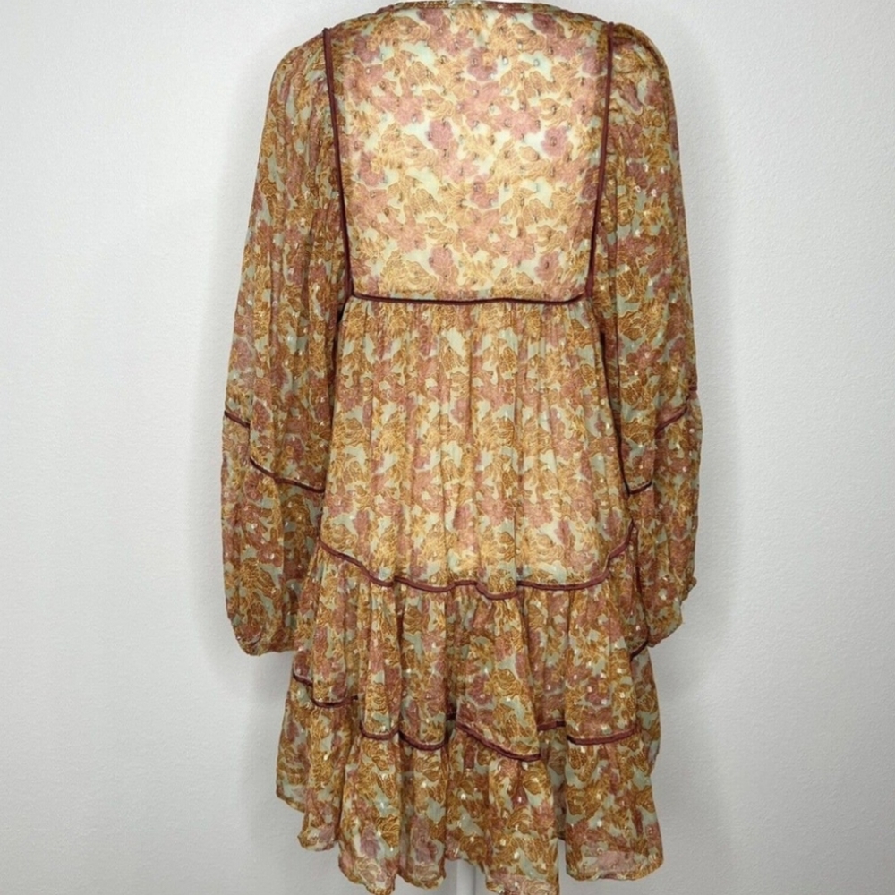 Free people Tiered Babydool Ballon Puff Orange Sheer Mini Dress Size - Picture 14 of 15
